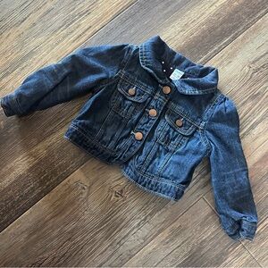 Baby GAP dark denim Jean jacket puff sleeves polka dot lined 12-18 mo baby girl